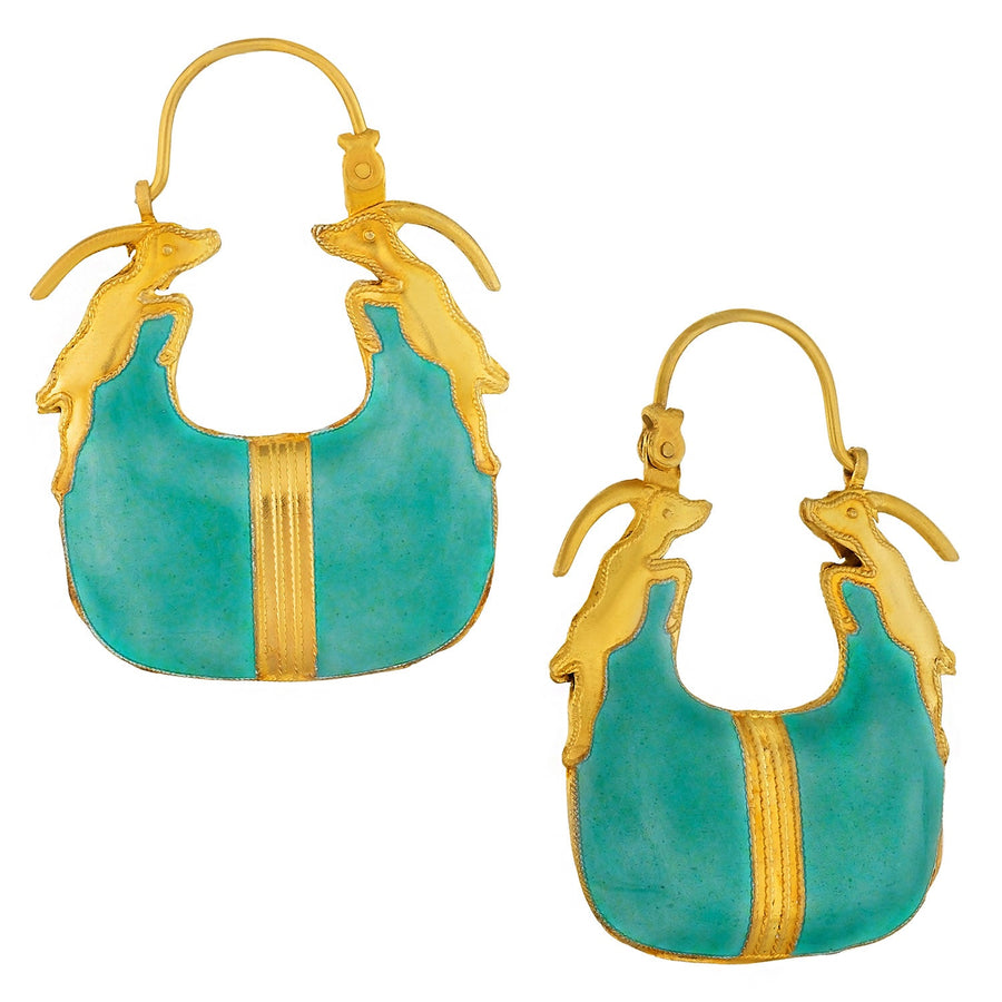 Vintage Laurel Inc Turquoise Antelope Gold-Vermeil Earrings