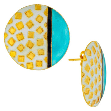 Vintage Laurel Inc Turquoise Modern Art Gold-Vermeil Earrings