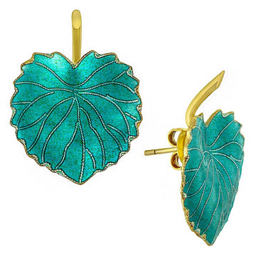 Vintage Laurel Inc Turquoise Poplar Leaf Gold-Vermeil Earrings