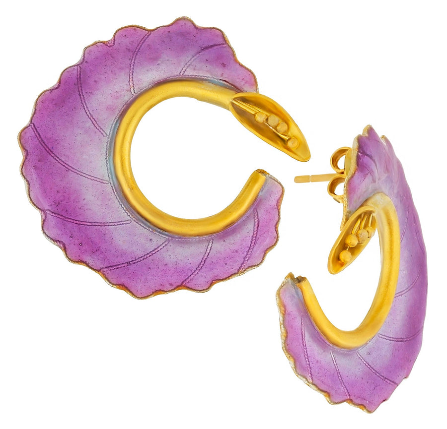 Vintage Laurel Inc Violet Curled Flower Gold-Vermeil Earrings