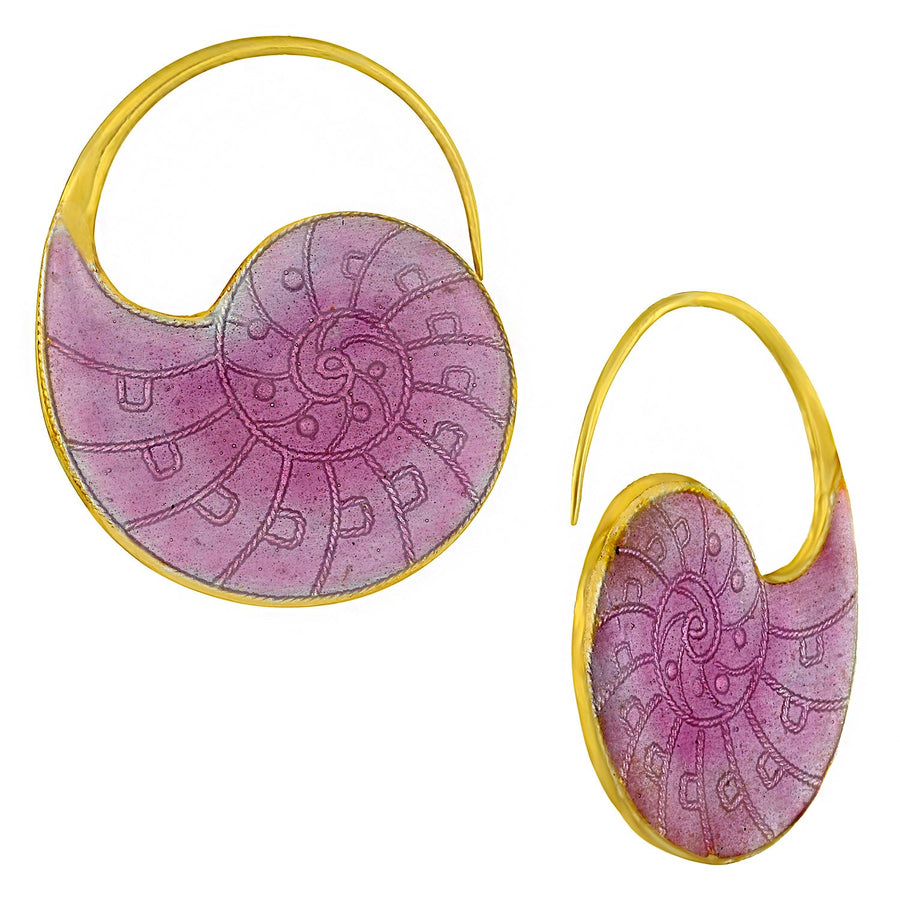Vintage Laurel Inc Violet Nautilus Shell Gold-Vermeil Earrings