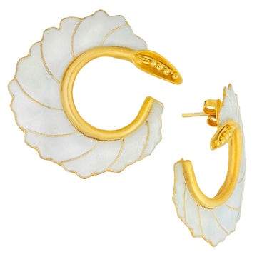 Vintage Laurel Inc White Curled Flower Gold-Vermeil Earrings