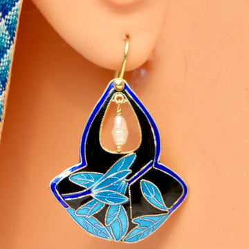 Vintage Shashi Black and Blue Shadow Leaf Earrings