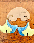 Vintage Shashi Blue and Yellow Gingko Leaf Earrings