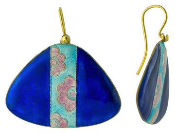 Vintage Shashi Blue Fan Gold-Vermeil Earrings