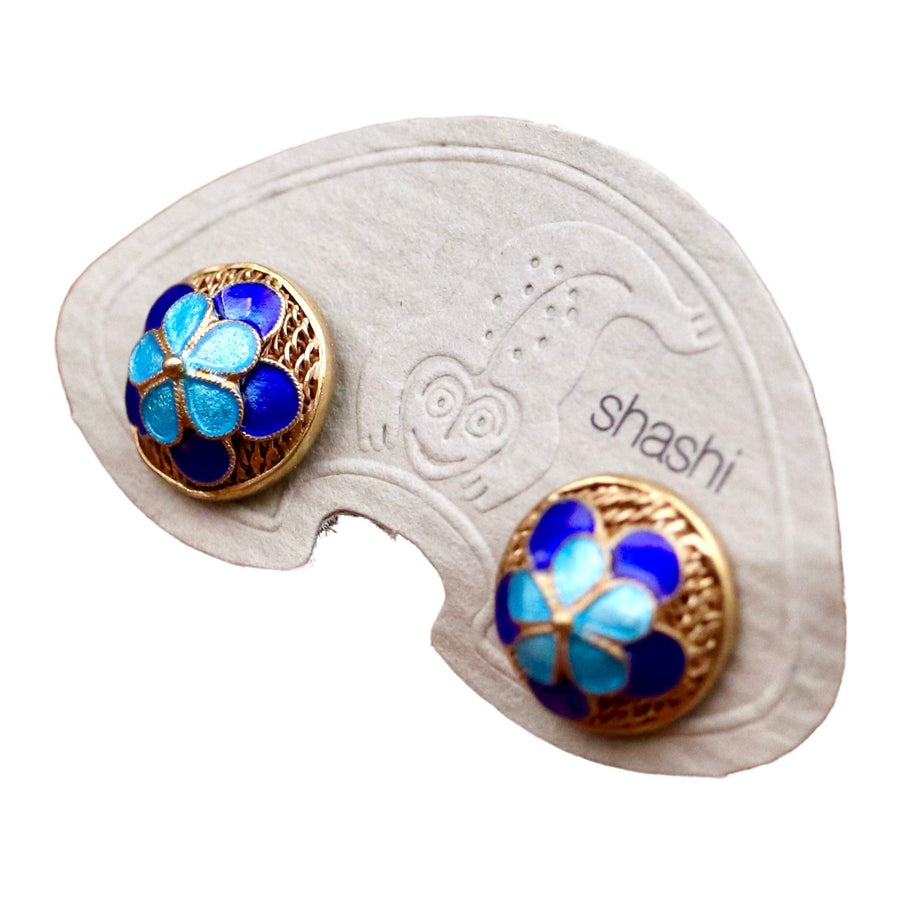 Vintage Shashi Blue Flower Button Studs
