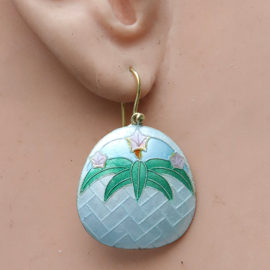 Vintage Shashi Eggplant and Turquoise Lily Earrings