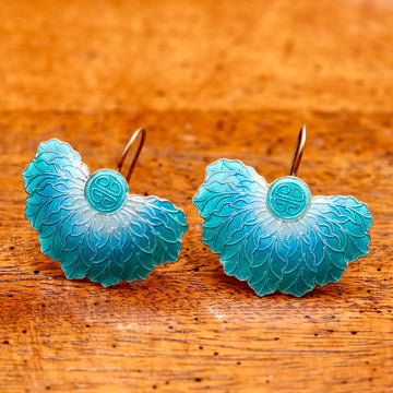 Vintage Shashi Feather Turquoise Gold-Vermeil Earrings