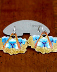 Vintage Shashi Feathers with Blue Flowers Silver Earrings