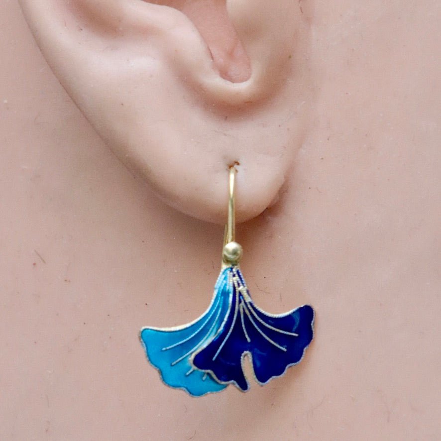 Vintage Shashi Gingko Leaf Blue Gold-Vermeil Earrings