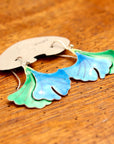 Vintage Shashi Gingko Leaf Ice Blue and Emerald Green Earrings