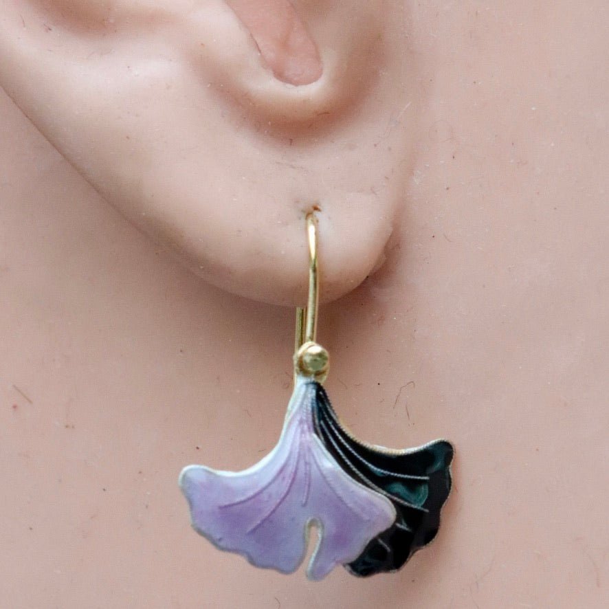 Vintage Shashi Gingko Leaf Purple Gold-Vermeil Earrings