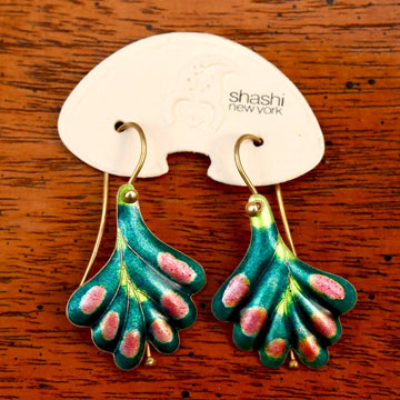 Vintage Shashi Green Frond Earrings