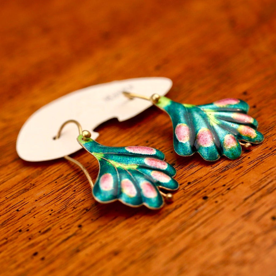 Vintage Shashi Green Frond Earrings