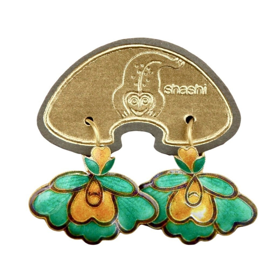 Vintage Shashi Green Orchid Earrings