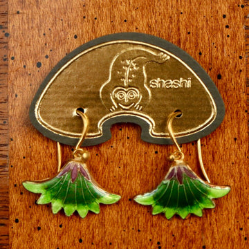 Vintage Shashi Green Papyrus Flower Earrings