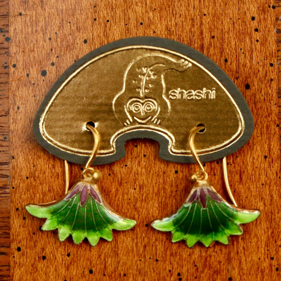 Vintage Shashi Green Papyrus Flower Earrings