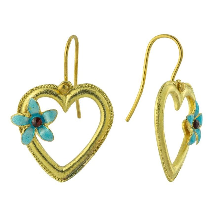 Vintage Shashi Hearts and Flowers Enamel Gold-Vermeil Earrings