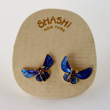 Vintage Shashi Le Petit Papillon Enamel Gold-Vermeil Earrings