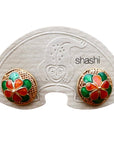 Vintage Shashi Orange and Green Flower Button Studs