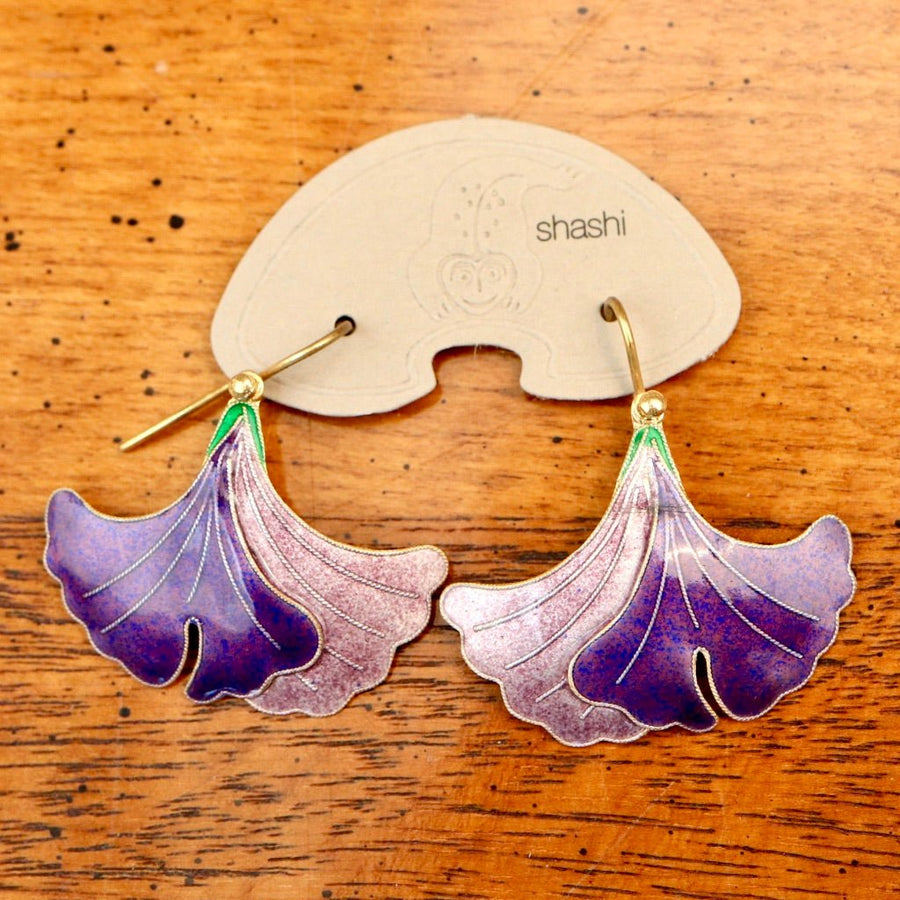 Vintage Shashi Purple Gingko Leaf Earrings