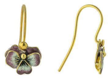 Vintage Shashi Purple Pansy Enamel Earrings