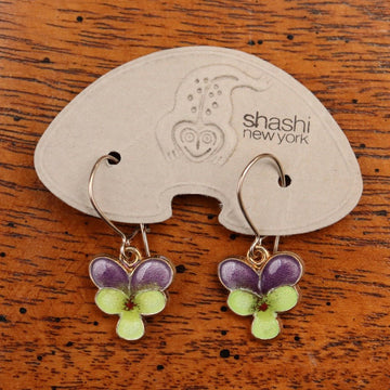 Vintage Shashi Purple Pansy Flower Earrings