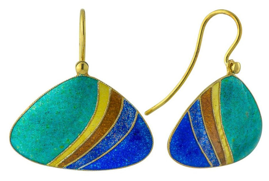 Vintage Shashi Rainbow Fan Turquoise Gold-Vermeil Earrings