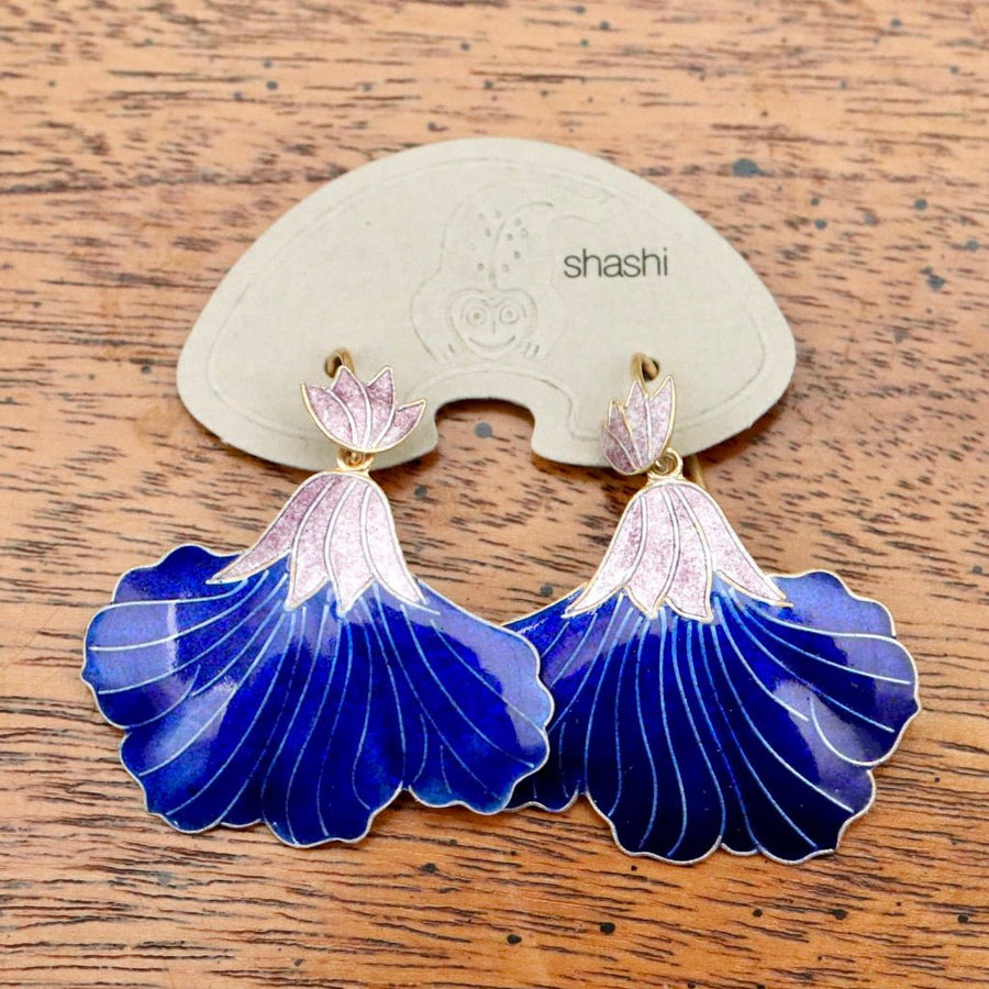 Vintage Shashi Royal Blue Iris Gold-Vermeil Earrings