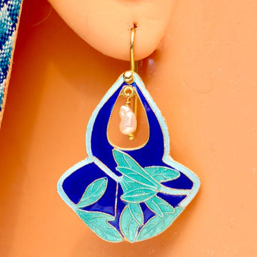 Vintage Shashi Royal Blue Shadow Leaf Earrings