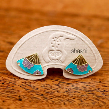 Vintage Shashi Sky Blue Enamel Fan Earrings