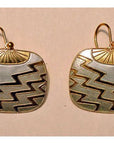 Vintage Shashi Square Zig Zag Whilte Enamel Gold-Vermeil Earrings