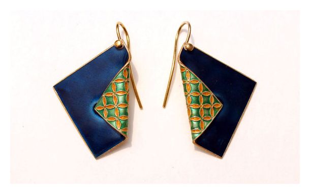 Vintage Shashi Upturned Scarf Blue and Teal Gold-Vermeil Earrings