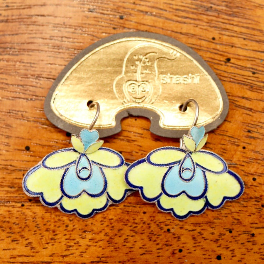 Vintage Shashi Yellow and Ice Blue Orchid Earrings