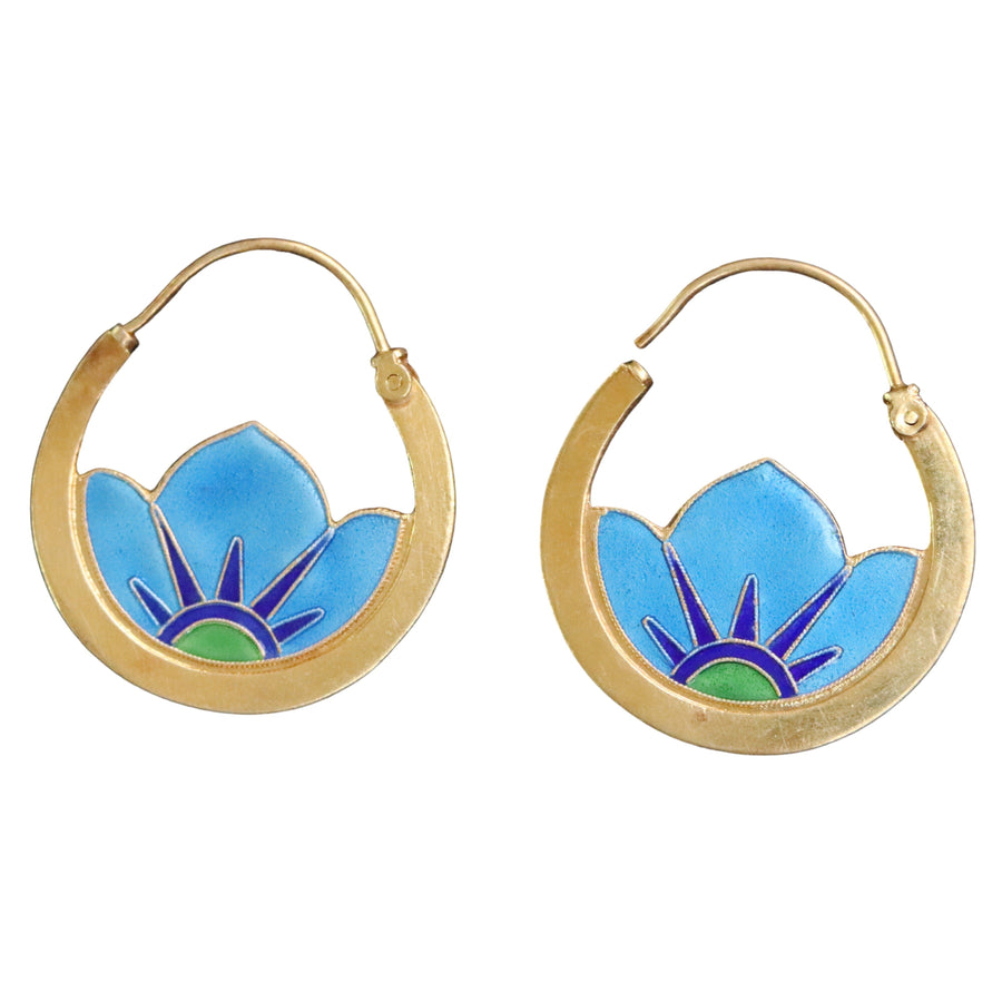 Vintage Thousand Flowers Blue Small Japanese Crest Earrings