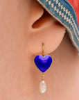 Vintage Thousand Flowers Blue Sweethearts Pearl Earrings