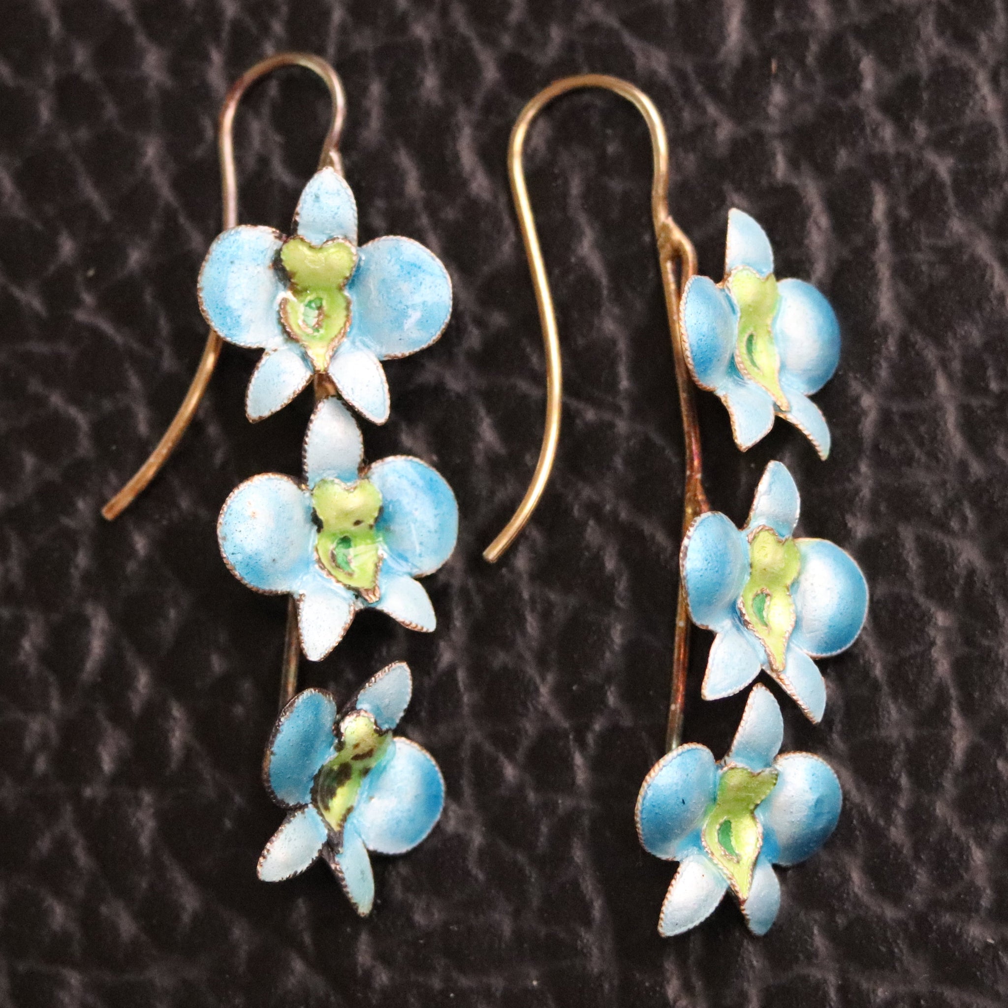 Vintage Thousand Flowers Ice Blue Boat Orchid Earrings Museum of