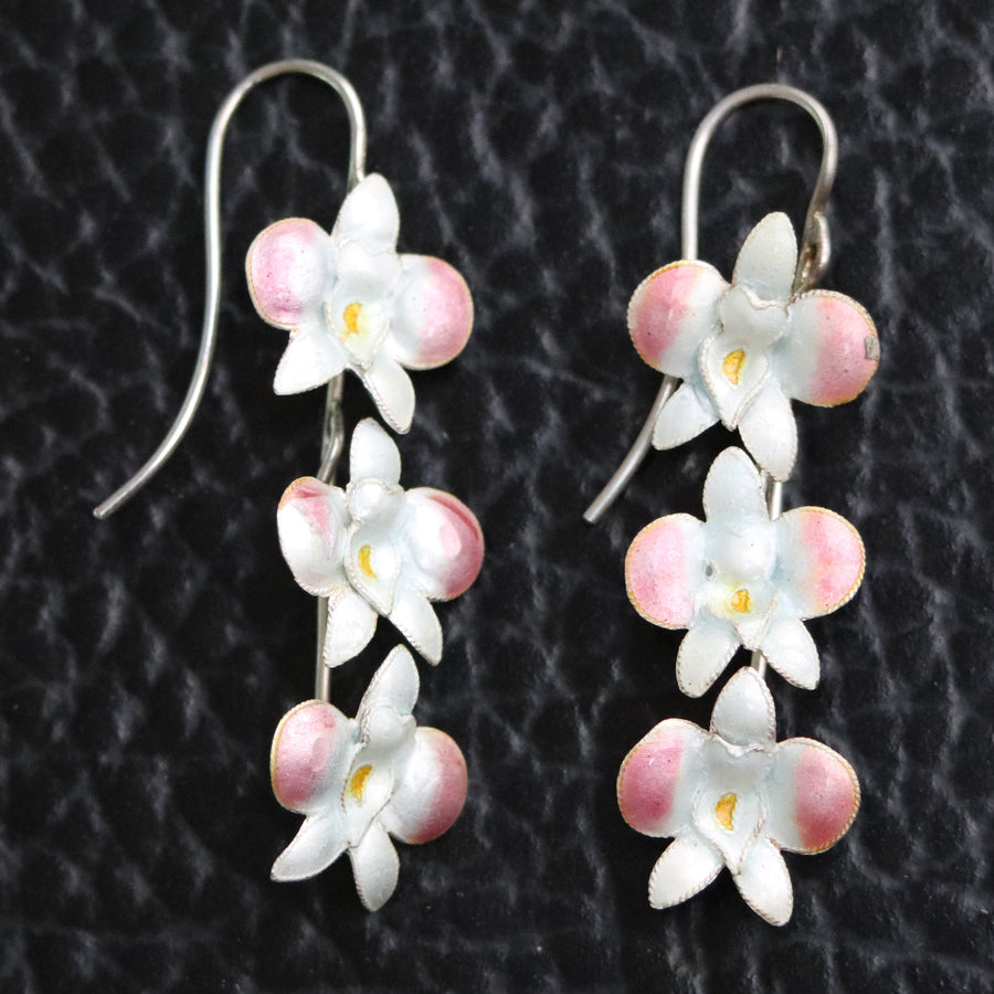 Vintage Thousand Flowers Ice Pink Boat Orchid Earrings