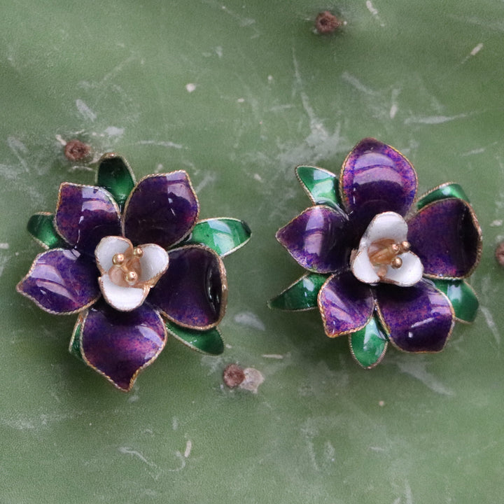 Vintage Thousand Flowers Purple Lilac Earrings
