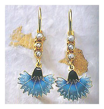 Whirling Flower Light Blue Enamel Earrings