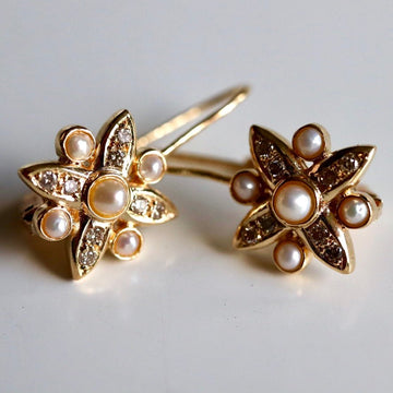 Wildflower 14k Gold, Diamond and Pearl Earrings